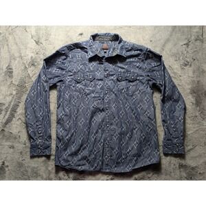 Moonshine Spirit Long Sleeve Button Up Western Shirt Men's Size Medium Blue